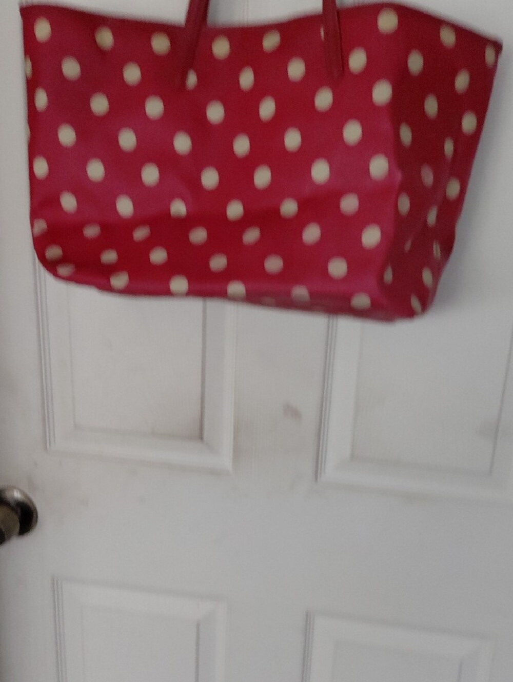 Cath Kidston Red And Cream Tote Polka Dots Doubke Strap Leather Handle 19x11 - Picture 13 of 13